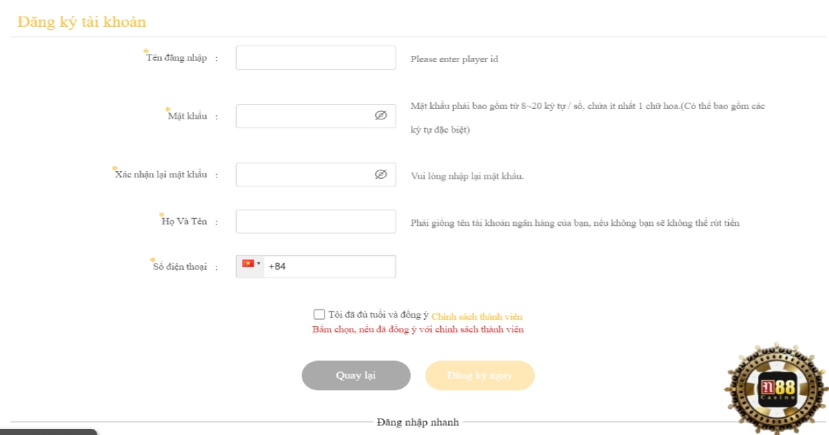 Hướng dẫn đăng ký N88 nhanh chóng trong vài bước